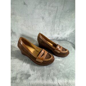 L.L. Bean womens shoes 6.5M brown leather Wedge penny loafers